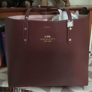 NWT Coach LTH Town Tote Wine exterior with pink lining